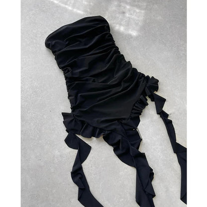 Women’s Strapless Sexy Floral High Slit Mini Dress