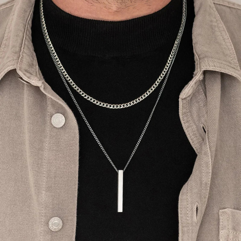Vnox 3D Vertical Bar Necklace for Men