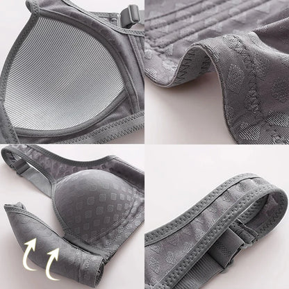 FallSweet Plus Size Front Closure Seamless Push-Up Bralette | Plaid Print, Wireless Comfort Bras