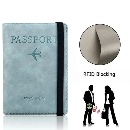 PU Leather RFID Blocking Passport Holder Travel Wallet for Men &amp; Women