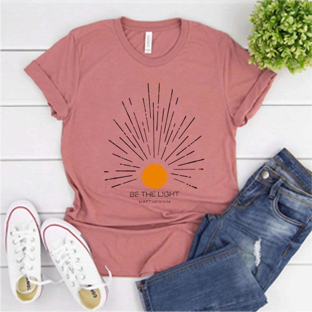 Be The Light Mathew 5 14 Sunburst T-Shirt Vintage Bible Verse Shirt Christian Tshirt Sun Tee Boho Top Inspirational Gift