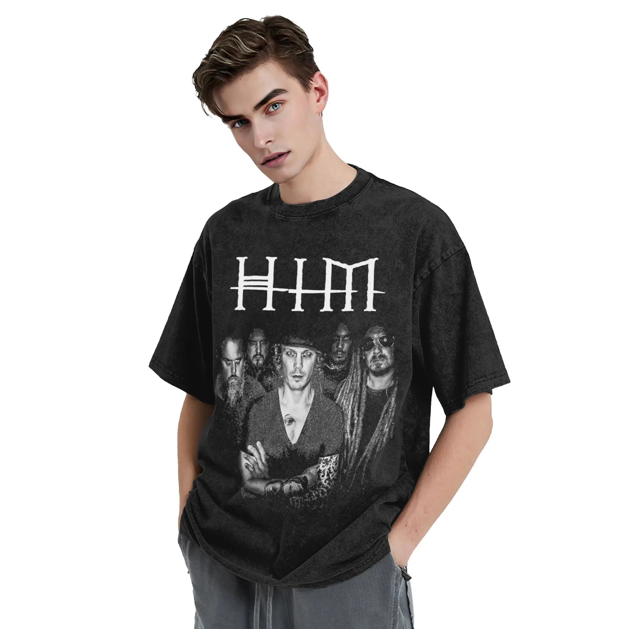 HIM Band Ville Valo Washed Oversized T-Shirt | Heartagram Summer Tee