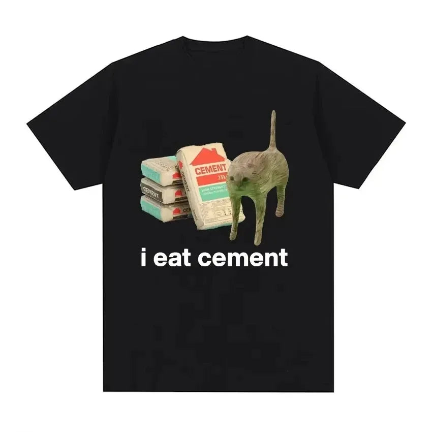 Women’s Funny Meme T-Shirt | “I Eat Cement” Cursed Cat Print