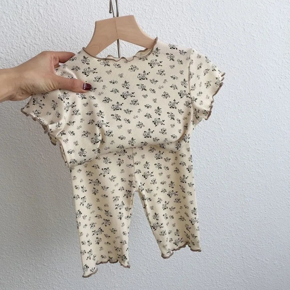 Girls’ Summer 2-Piece Floral Print T-Shirt &amp; Pants Set