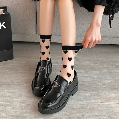 Black Crystal Silk Polka Dot Lace Socks