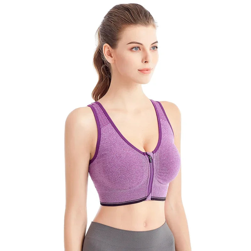 Sports Bra Women Front Zipper More Size Crop Tops Female Gym Jogging Yoga Fitness Shockproof Vest Bralette Sport Bras for Women