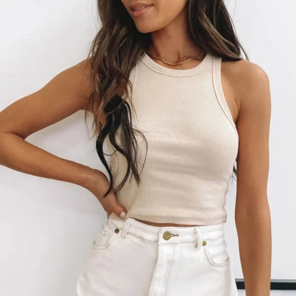 Sexy Crop Tank Top  Solid Knitted Off Shoulder