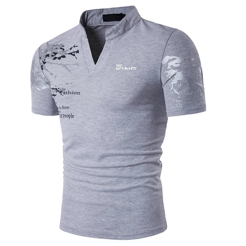 Men’s V-Neck Graphic Polo Shirt | Casual Summer Golf &amp; Streetwear Top