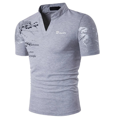 Men’s V-Neck Graphic Polo Shirt | Casual Summer Golf &amp; Streetwear Top