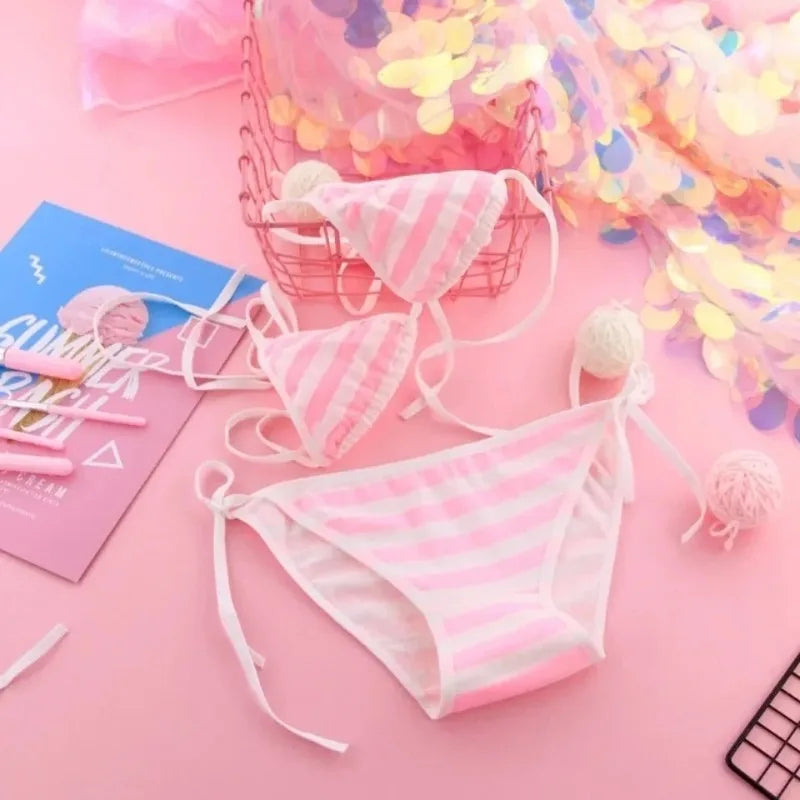 Japan Sexy Lolita Striped Mini Bikini Lingerie Set