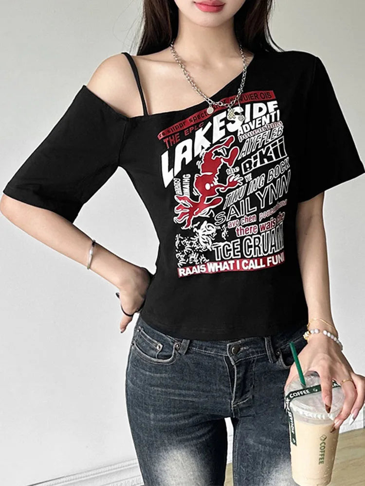 Women’s Y2K Asymmetrical Skew Collar Tee