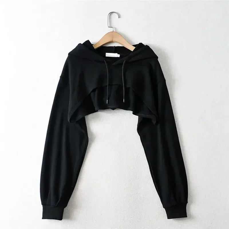 Irregular Crop Hoodie for Women – Ultra Short Long Sleeve Pullover