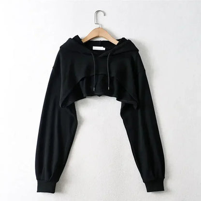 Irregular Crop Hoodie for Women – Ultra Short Long Sleeve Pullover