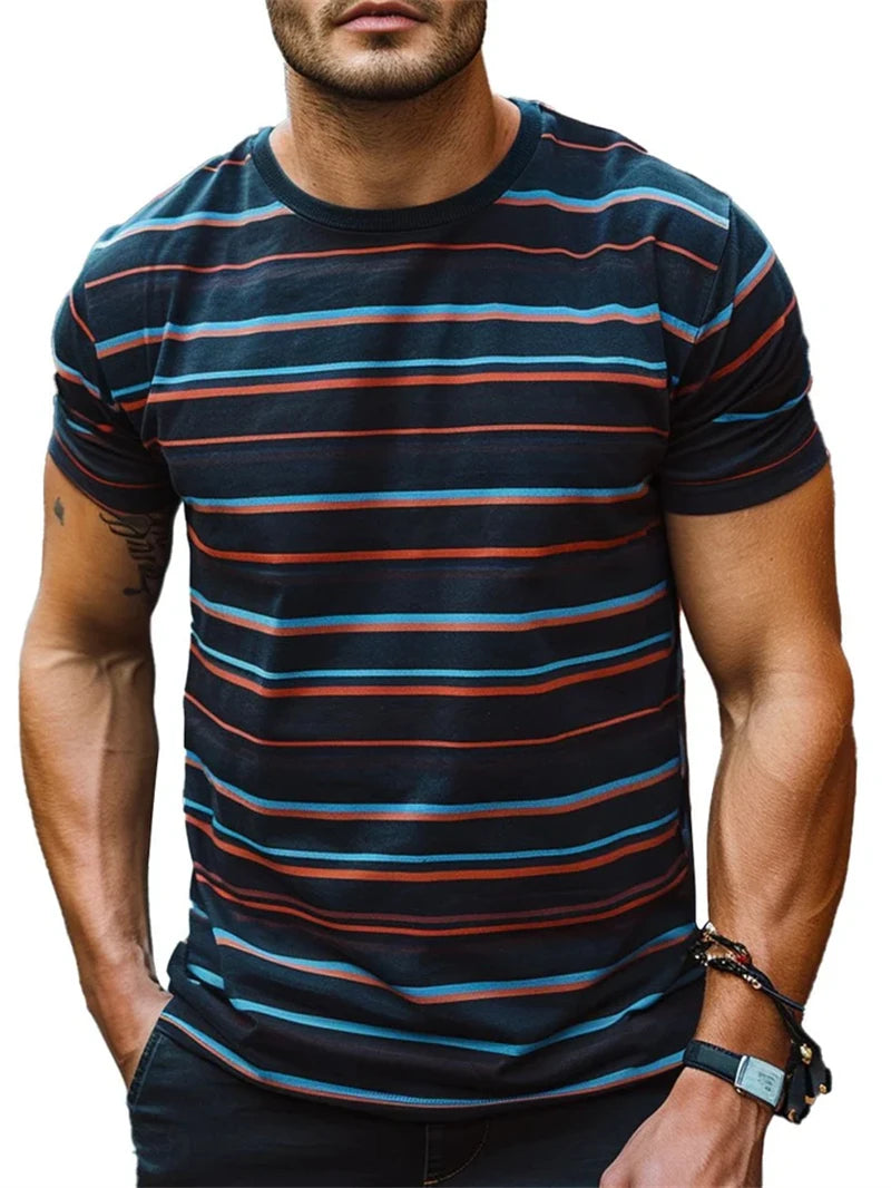 Men’s Stripe 3D Print Quick-Dry T-Shirt