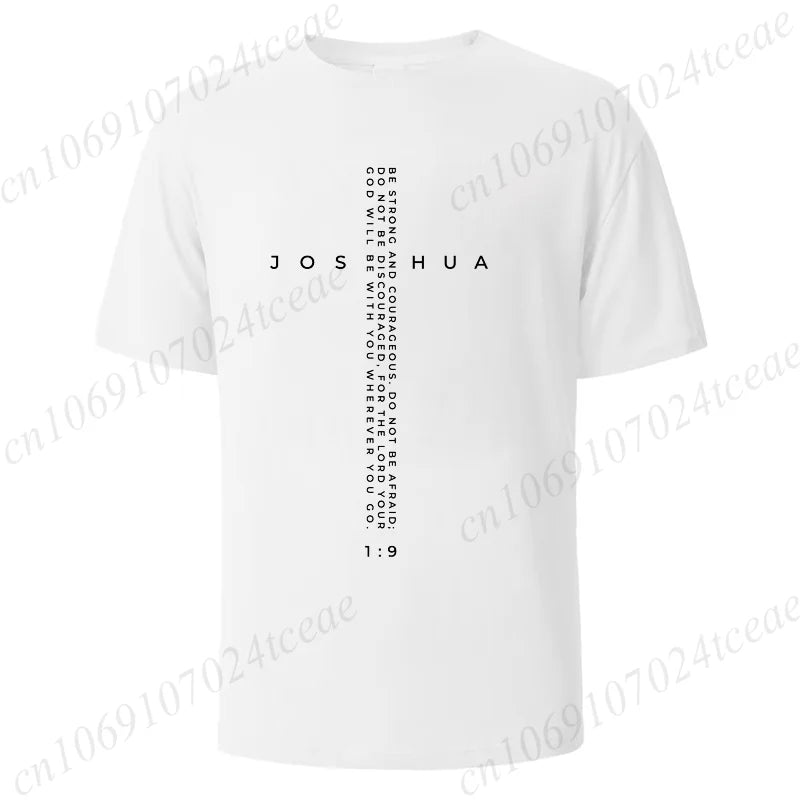 Be Strong and Courageous Bible Verse Tee, Minimalist Cross Christian Shirt T-Shirts, Inspirational Scripture Tops Gift for Faith