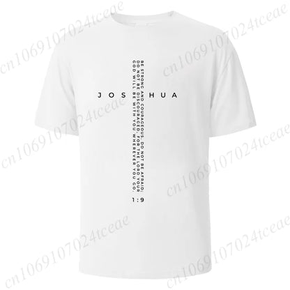 Be Strong and Courageous Bible Verse Tee, Minimalist Cross Christian Shirt T-Shirts, Inspirational Scripture Tops Gift for Faith