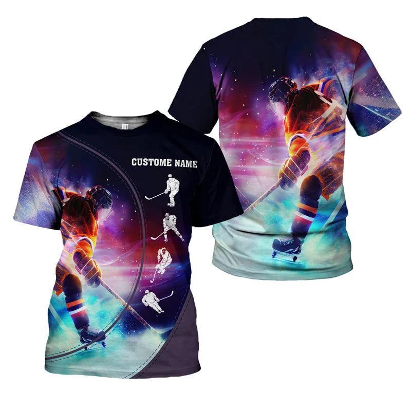 Hockey Stick Pattern 3D Print T-Shirt | Harajuku Loose Fit Casual Short Sleeve Sports Tee