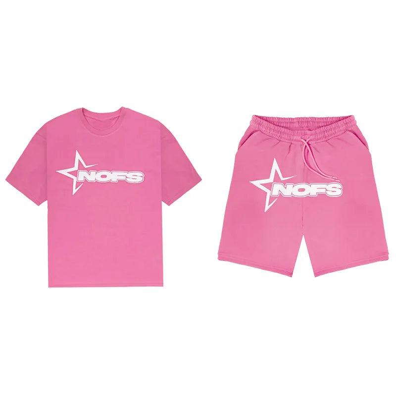 Men New Fashion Letter Graphics T-shirt Hip-hop Punk Summer Short Sleeve American Street Tops Shorts Set Y2K 2024 Men&