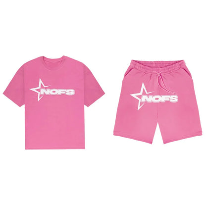 Men New Fashion Letter Graphics T-shirt Hip-hop Punk Summer Short Sleeve American Street Tops Shorts Set Y2K 2024 Men&