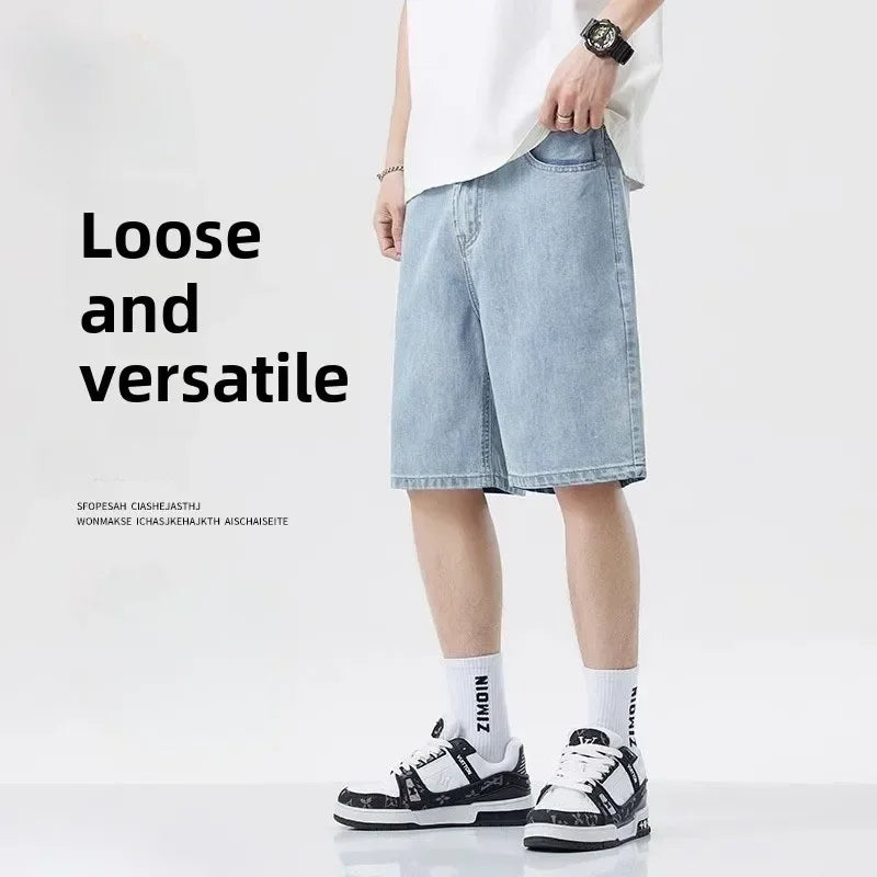2025 Summer Classic Shorts Jeans Men Denim Pants Straight Stretch Casual Cool Thin Knee Length Blue Fashion Brand Daily Trousers