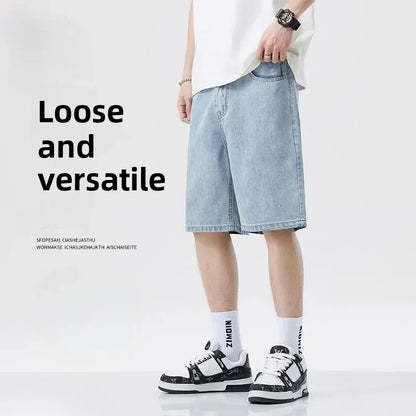 2025 Summer Classic Shorts Jeans Men Denim Pants Straight Stretch Casual Cool Thin Knee Length Blue Fashion Brand Daily Trousers