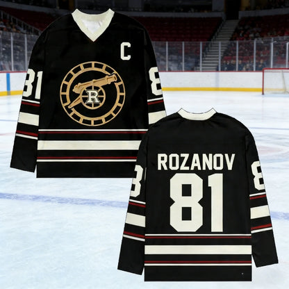 Rozanov Hollander Hockey Jersey Long Sleeve V-Neck Tee | Sporty Unisex Pullover Top