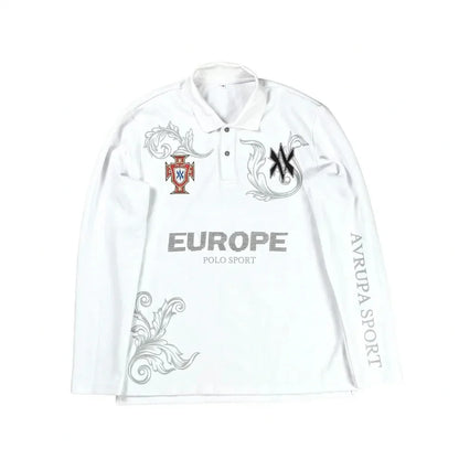 Y2k Polo Shirt Casual Loose Pattern Embroidery Long Sleeve T Shirts Street Sweatshirt Mens Baseball Clothing Lapel Golf Jersey