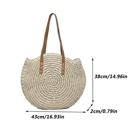 Women’s Round Straw Woven Beach Tote Shoulder Bag