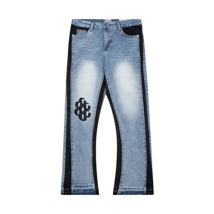 Retro Letter-Spliced Denim Trousers
