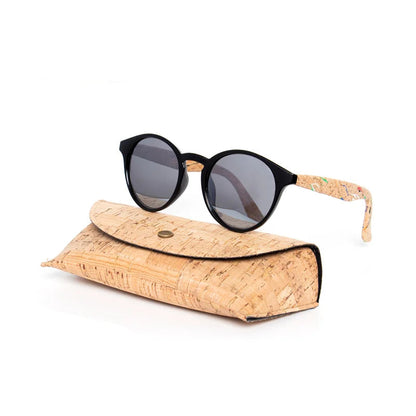 Round Bamboo Grain Polarized Sunglasses with Case – Unisex Wooden Style Shades