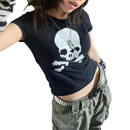Vintage Grunge Skull Graphic Crop Top | Y2K Gothic Punk Tee