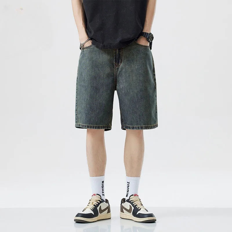 2025 Summer Classic Shorts Jeans Men Denim Pants Straight Stretch Casual Cool Thin Knee Length Blue Fashion Brand Daily Trousers