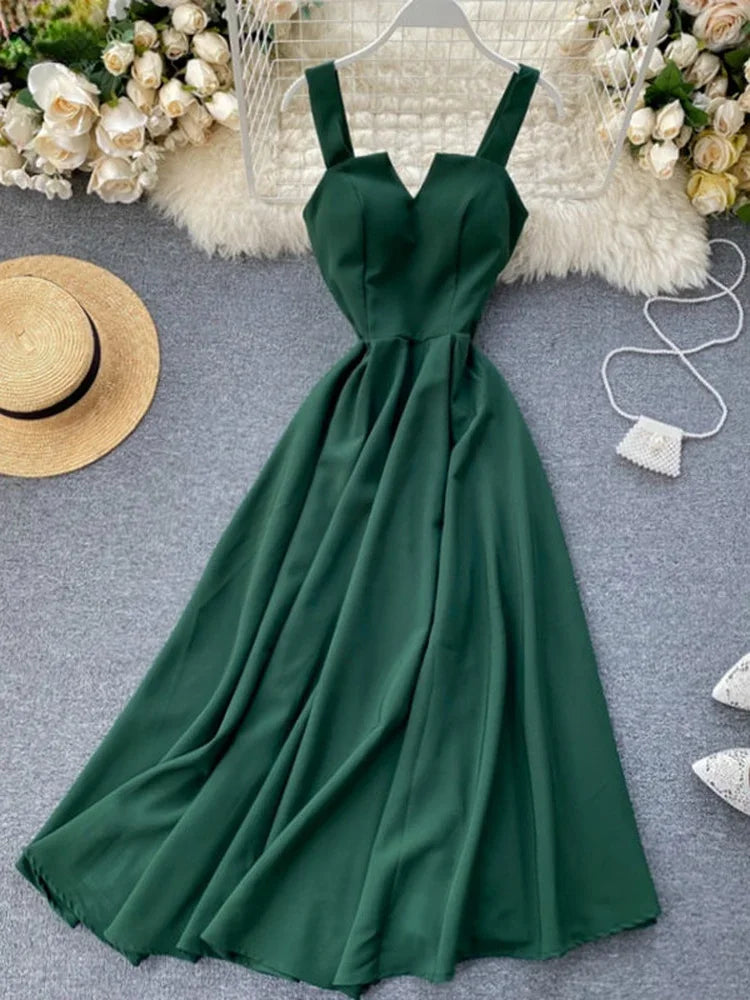 Summer V-Neck Spaghetti Strap Maxi Dress for Women