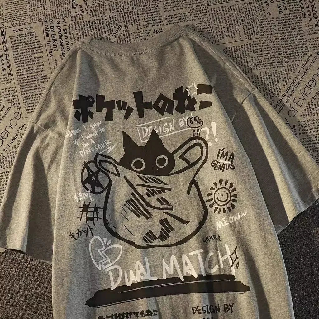 Retro Cat Print Graphic T-Shirt