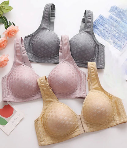 FallSweet Plus Size Front Closure Seamless Push-Up Bralette | Plaid Print, Wireless Comfort Bras