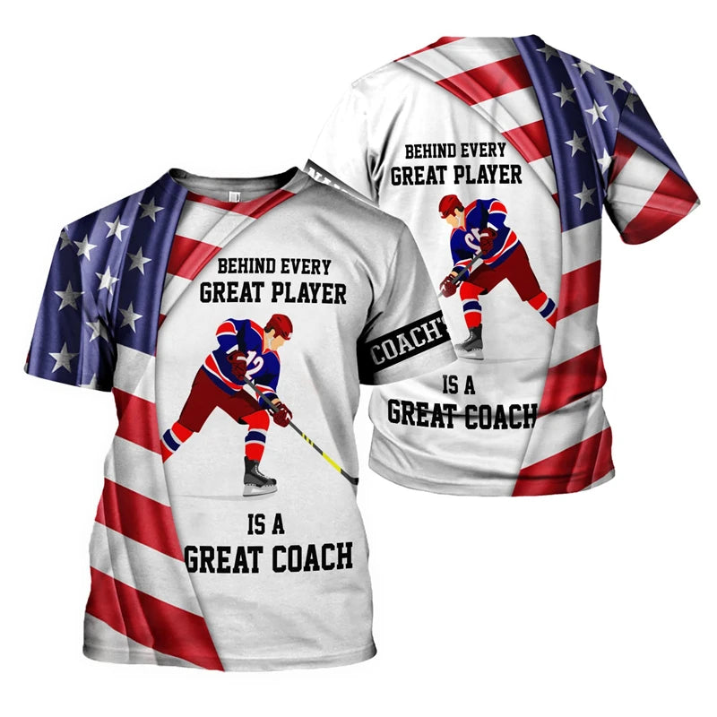 Hockey Stick Pattern 3D Print T-Shirt | Harajuku Loose Fit Casual Short Sleeve Sports Tee