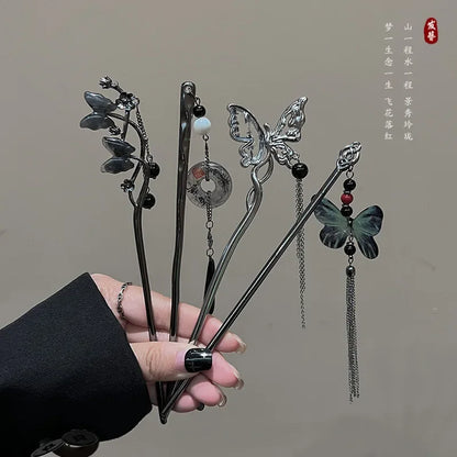 Vintage Chinese-Style Butterfly &amp; Flower Tassel Hair Stick