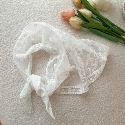 White Woven Floral Lace Headscarf for Women