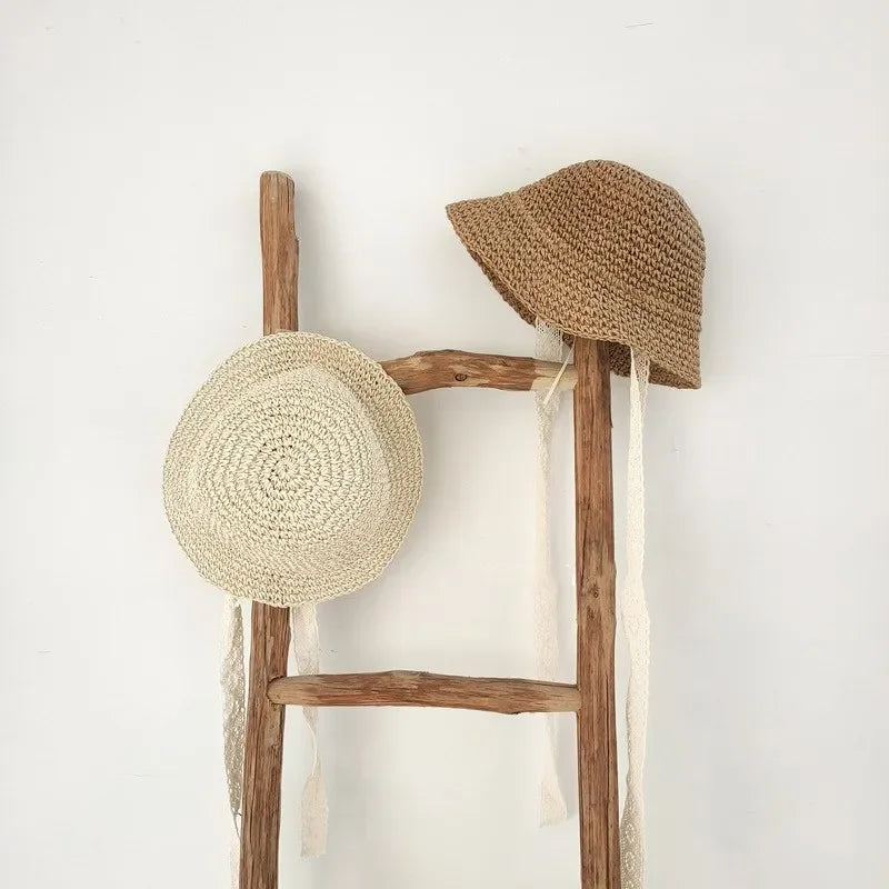 Baby Girl Summer Straw Hat – Lace Bow Sun Cap