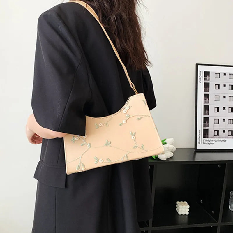 Summer Floral Lace Stitching PU Leather Shoulder Bag
