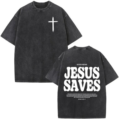 Heart Cross Christian Jesus Faith Over Fear Bible Verse Vintage Washed T-shirts Unisex Fashion Oversized T Shirts Cotton T-shirt