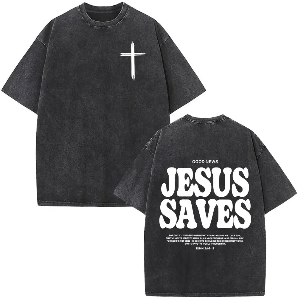 Heart Cross Christian Jesus Faith Over Fear Bible Verse Vintage Washed T-shirts Unisex Fashion Oversized T Shirts Cotton T-shirt