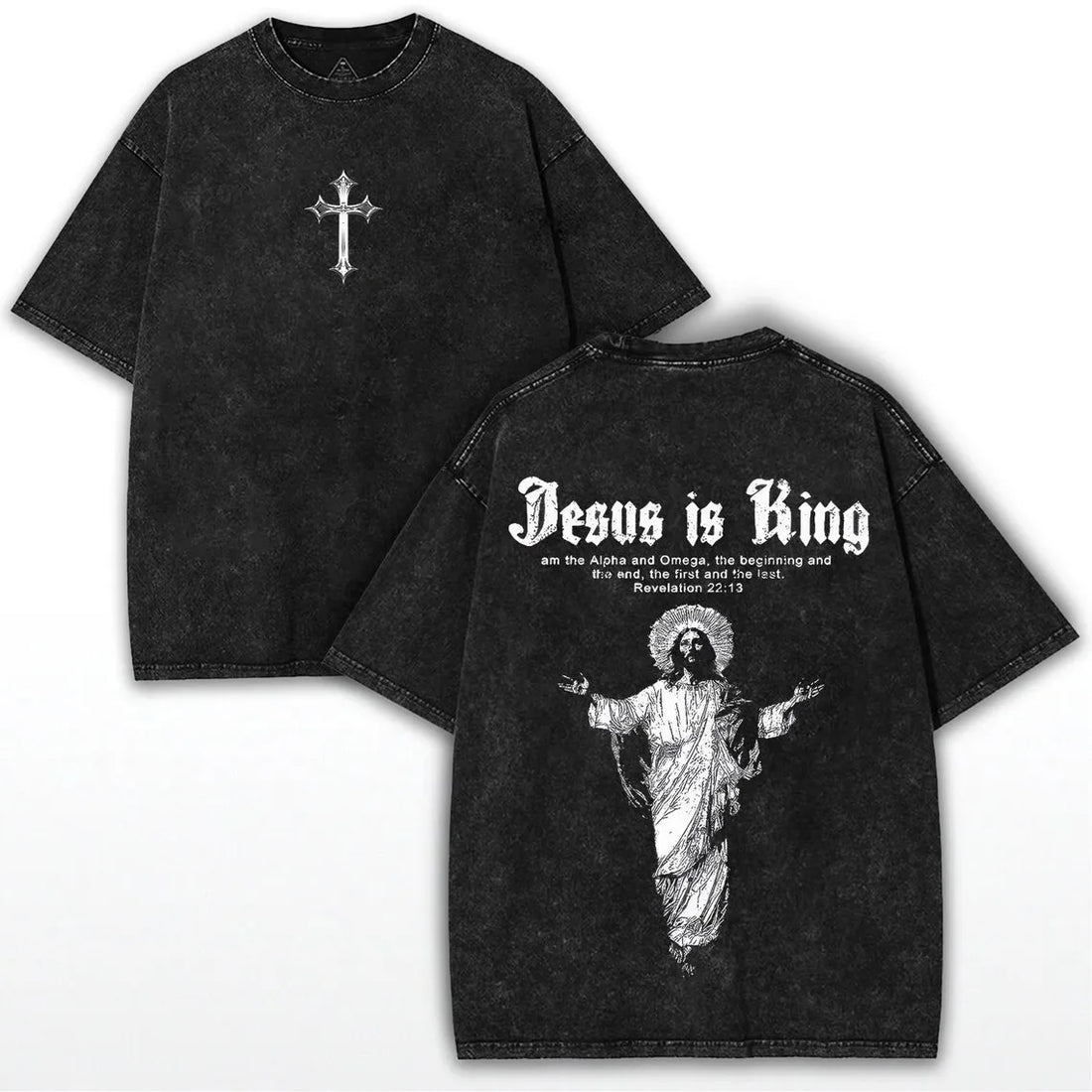 Jesus Is King T-Shirt Christian Cross Print Vintage Washed Cotton Retro Religious Graphic Tee Streetwear Unisex Top