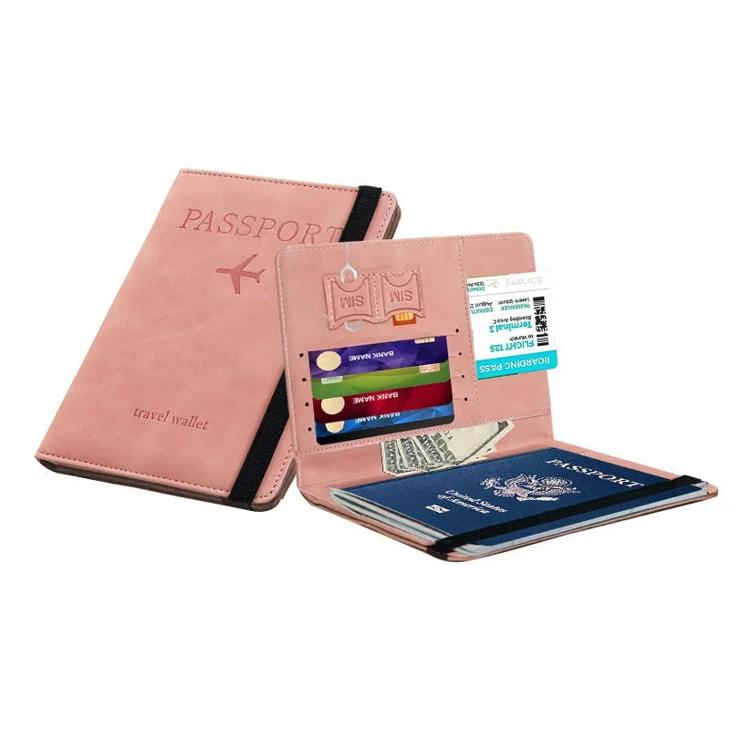 PU Leather RFID Blocking Passport Holder Travel Wallet for Men &amp; Women