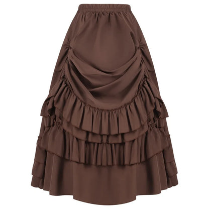 Brown Ruffled High-Waisted Victorian Skirt | Steampunk Gothic Vintage Party Wear