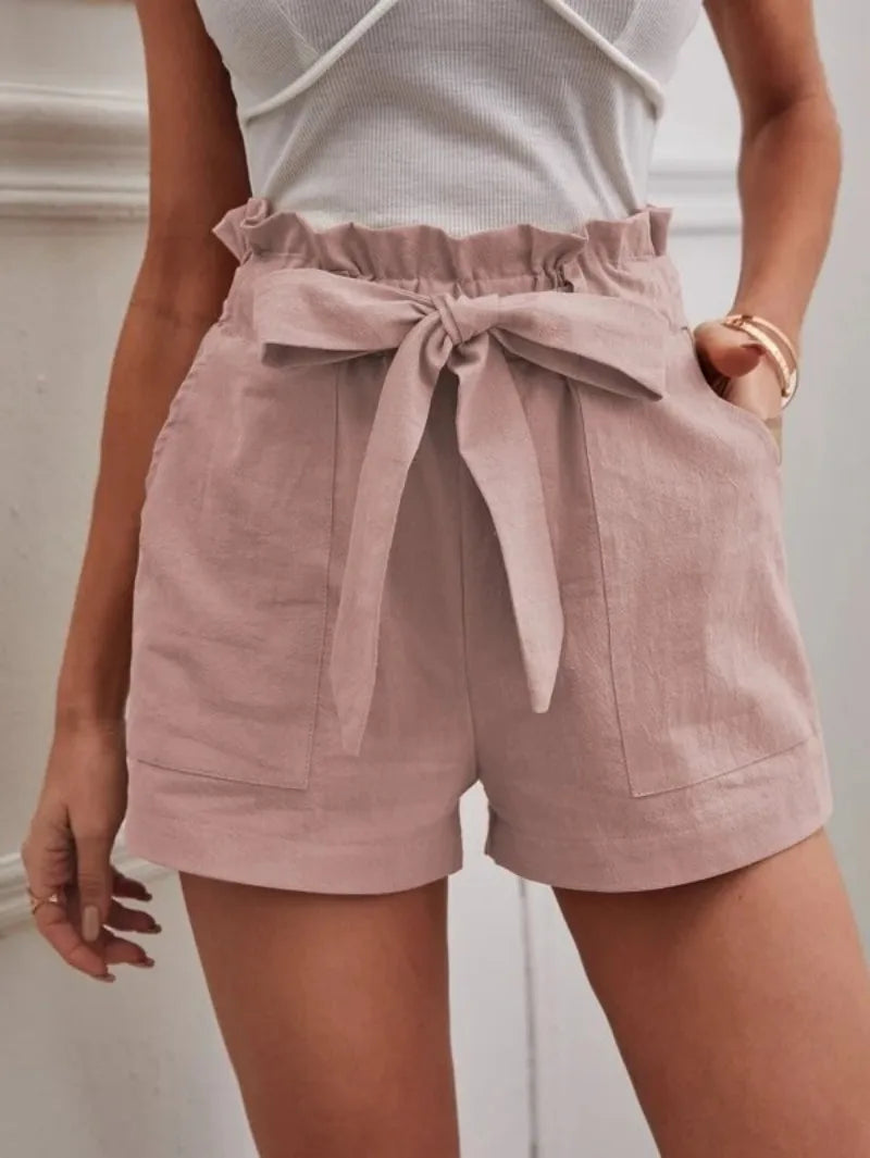 Women’s Summer Linen-Look Casual Shorts | High Waist, Wide Leg, Loose Fit