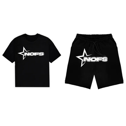 Men New Fashion Letter Graphics T-shirt Hip-hop Punk Summer Short Sleeve American Street Tops Shorts Set Y2K 2024 Men&