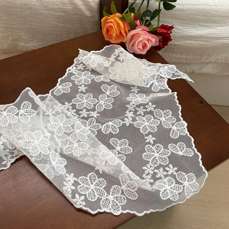 White Woven Floral Lace Headscarf for Women