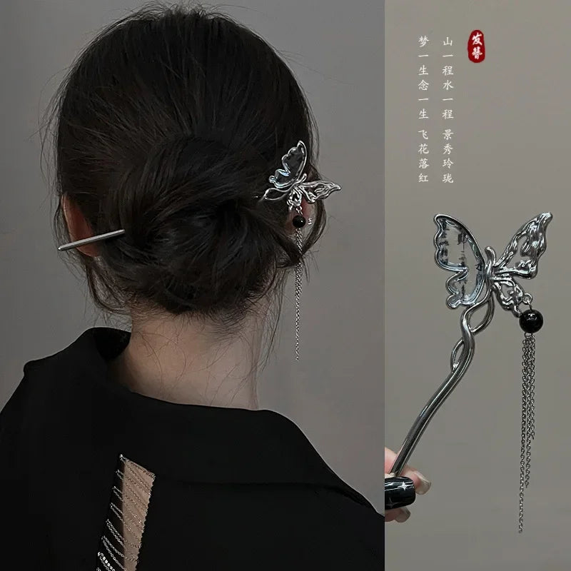 Vintage Chinese-Style Butterfly &amp; Flower Tassel Hair Stick