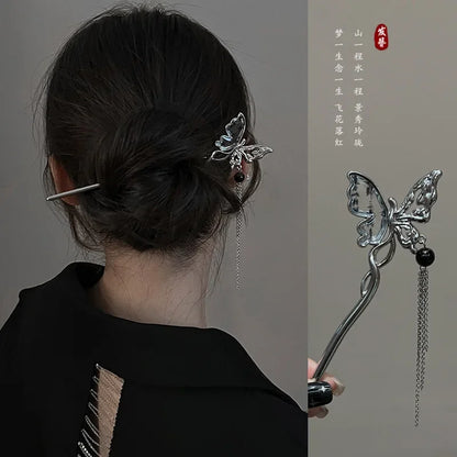 Vintage Chinese-Style Butterfly &amp; Flower Tassel Hair Stick